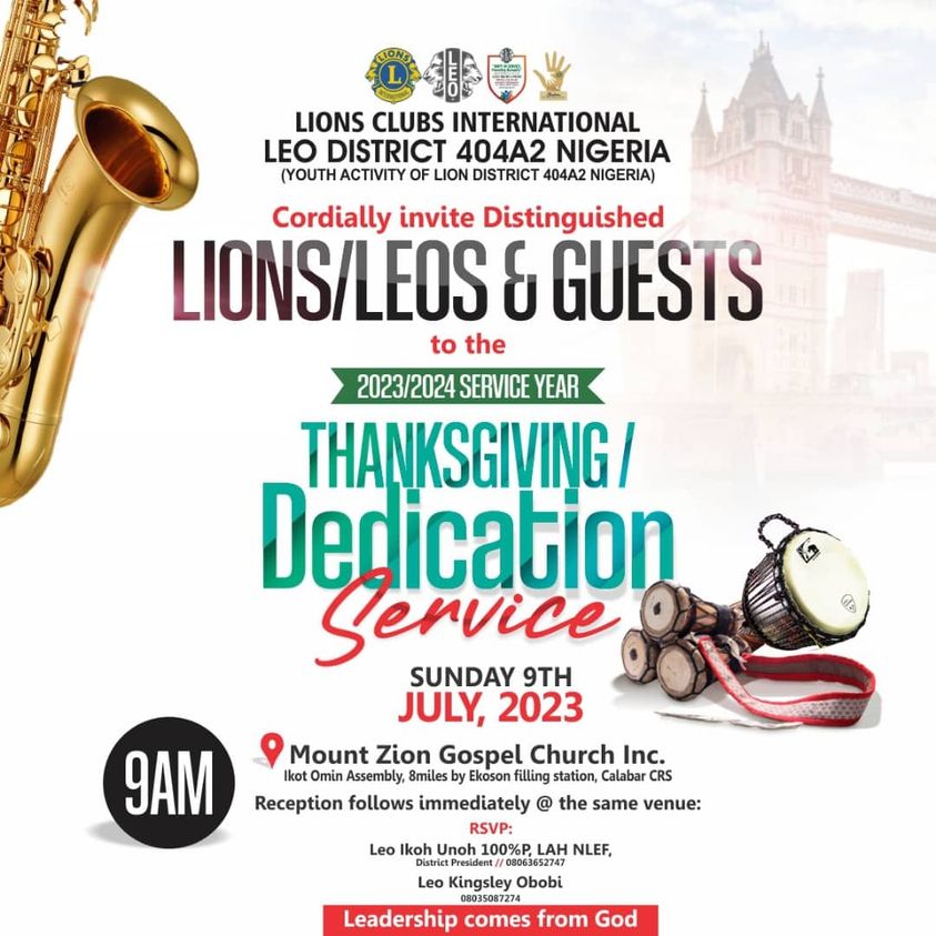 Leo District Upcoming Dedication Service 2023